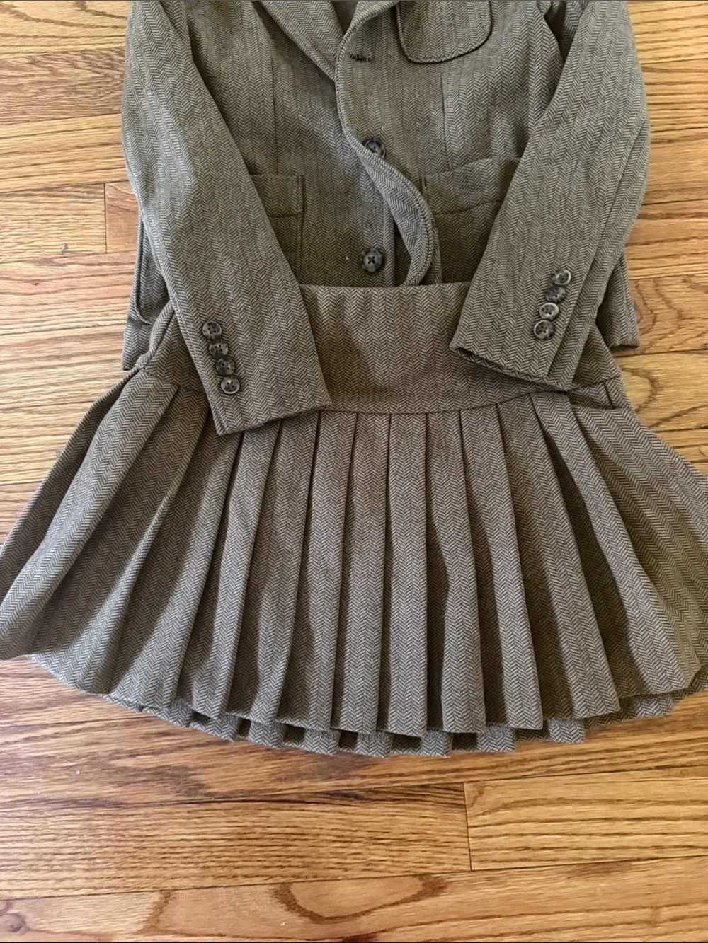 Polo by Ralph Lauren Girls Brown Tweed Blazer & Pleated Skirt
